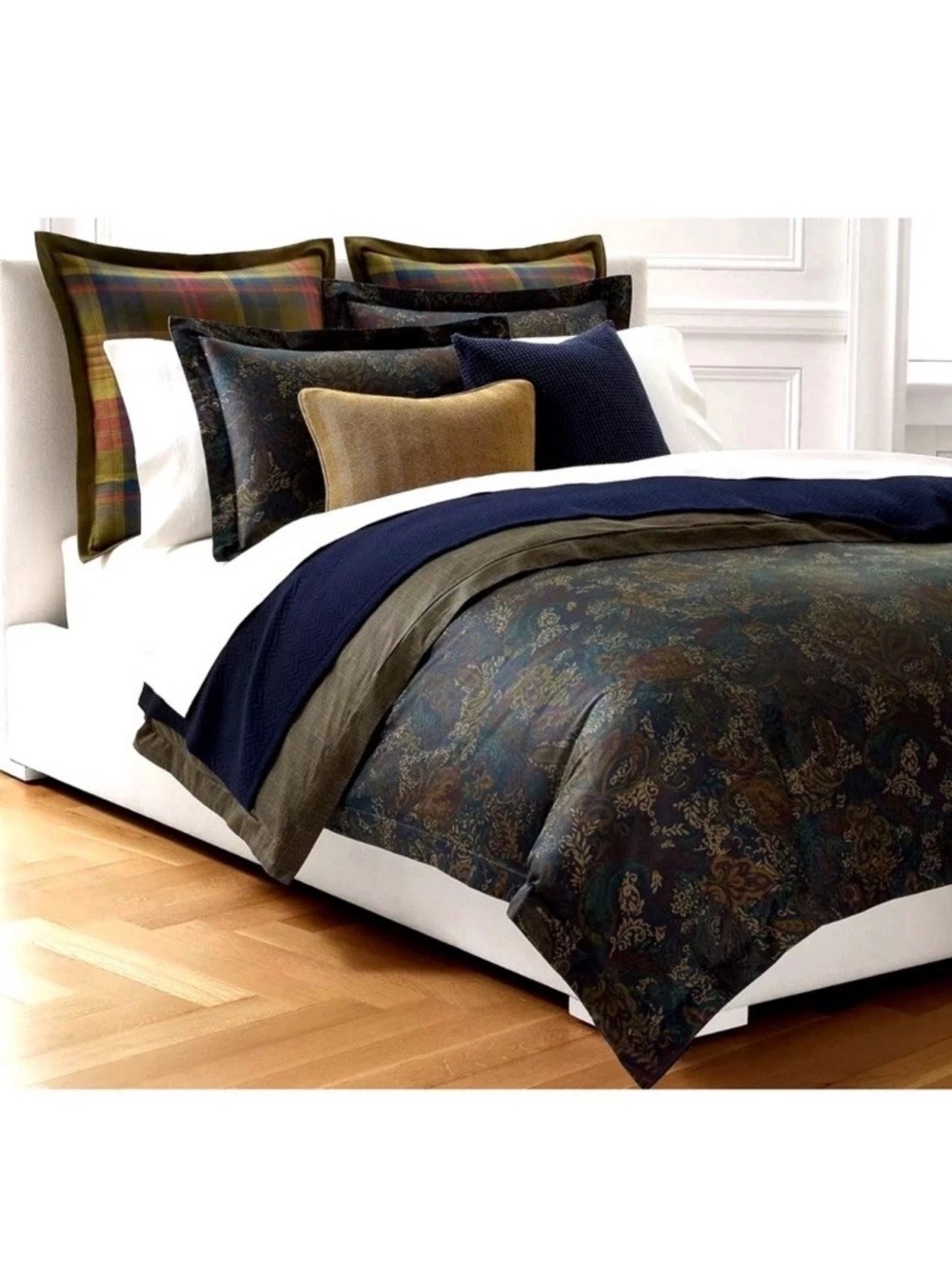 RALPH LAUREN Henry Cotton Sateen Reversible Duvet Cover 3-Pc Set King $470 Blue